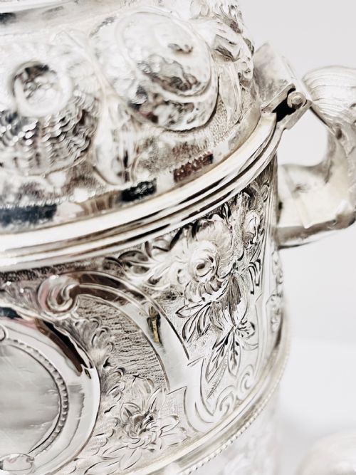 ANTIQUE SILVER PLATED AND CUT GLASS BEER OR LEMONADE JUG C1880 - ADDITIONAL PHOTO 5