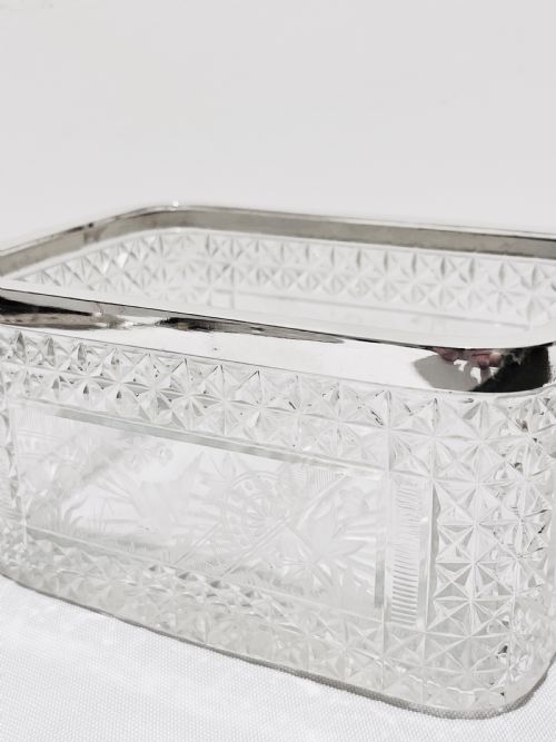 ANTIQUE C1880 SILVER PLATED AND CUT GLASS BISCUIT BOX - ADDITIONAL PHOTO 5