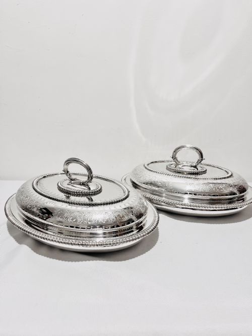 pair of antique silver plated entree dishes c1880 by martin hall co - CATEGORY: ANTIQUE SILVER - DATED 1880