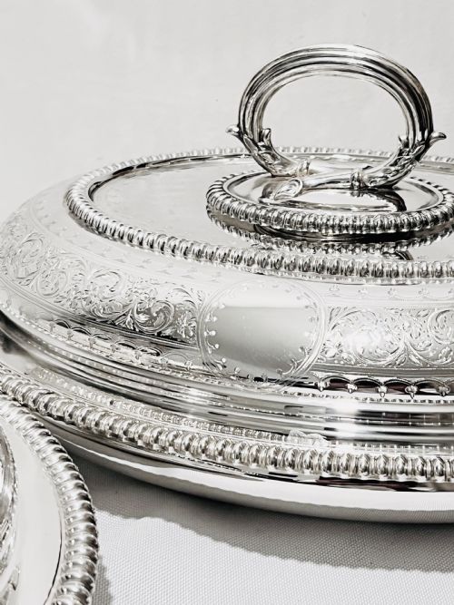 PAIR OF ANTIQUE SILVER PLATED ENTREE DISHES C1880 BY MARTIN HALL CO - ADDITIONAL PHOTO 1