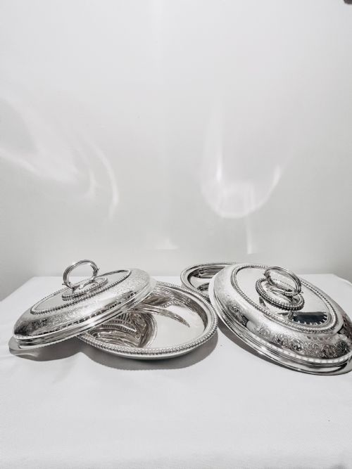 PAIR OF ANTIQUE SILVER PLATED ENTREE DISHES C1880 BY MARTIN HALL CO - ADDITIONAL PHOTO 2