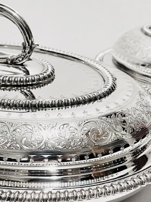PAIR OF ANTIQUE SILVER PLATED ENTREE DISHES C1880 BY MARTIN HALL CO - ADDITIONAL PHOTO 3