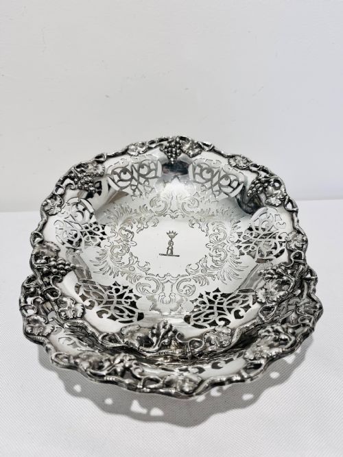 PAIR OF ANTIQUE SILVER PLATED COASTERS C1880 - ADDITIONAL PHOTO 1