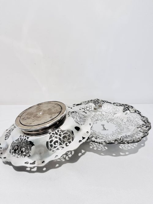 PAIR OF ANTIQUE SILVER PLATED COASTERS C1880 - ADDITIONAL PHOTO 2