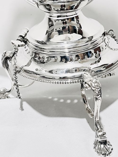 ANTIQUE SILVER PLATED TEA KETTLE ON STAND BY FREDERIK ELLIS TIM CO C1880 - ADDITIONAL PHOTO 4
