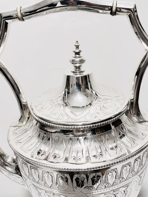 ANTIQUE SILVER PLATED TEA KETTLE ON STAND BY FREDERIK ELLIS TIM CO C1880 - ADDITIONAL PHOTO 5