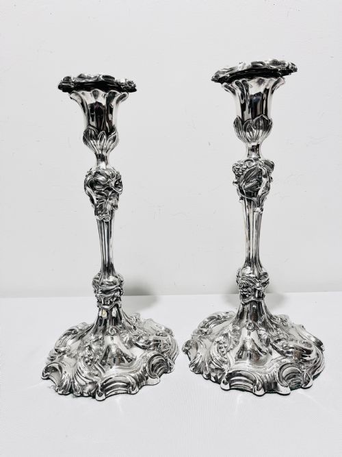 pair of antique silver plated candlesticks by elkington company - CATEGORY: ANTIQUE SILVER - DATED 1880