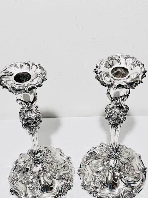 PAIR OF ANTIQUE SILVER PLATED CANDLESTICKS BY ELKINGTON COMPANY - ADDITIONAL PHOTO 3