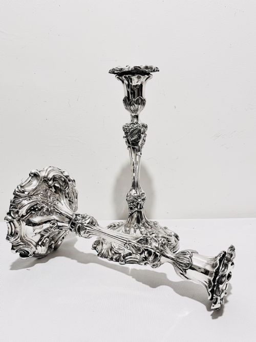 PAIR OF ANTIQUE SILVER PLATED CANDLESTICKS BY ELKINGTON COMPANY - ADDITIONAL PHOTO 5