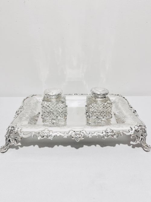 antique silver plated inkstand by walker hall c1880 - CATEGORY: ANTIQUE SILVER - DATED 1880
