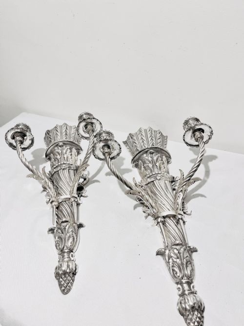 PAIR OF ANTIQUE SILVER PLATED WALL CANDLE HOLDERS C1900 - ADDITIONAL PHOTO 1