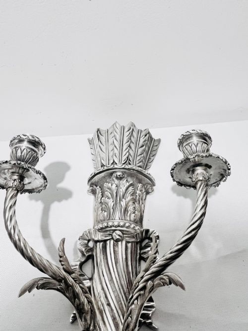 PAIR OF ANTIQUE SILVER PLATED WALL CANDLE HOLDERS C1900 - ADDITIONAL PHOTO 3