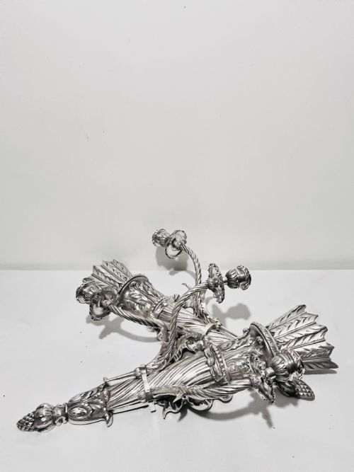 PAIR OF ANTIQUE SILVER PLATED WALL CANDLE HOLDERS C1900 - ADDITIONAL PHOTO 4