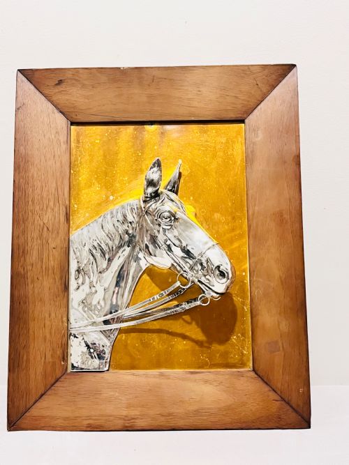 unusual mounted horse neck head and reins within a frame c1940 - CATEGORY: ANTIQUE SILVER - DATED 1940