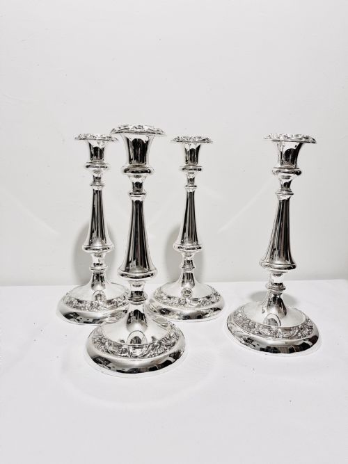 set of four antique silver plated candlestick c1880 by gr collis co - CATEGORY: ANTIQUE SILVER - DATED 1880