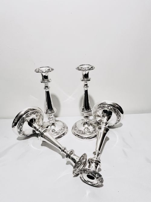 SET OF FOUR ANTIQUE SILVER PLATED CANDLESTICK C1880 BY GR COLLIS CO - ADDITIONAL PHOTO 3