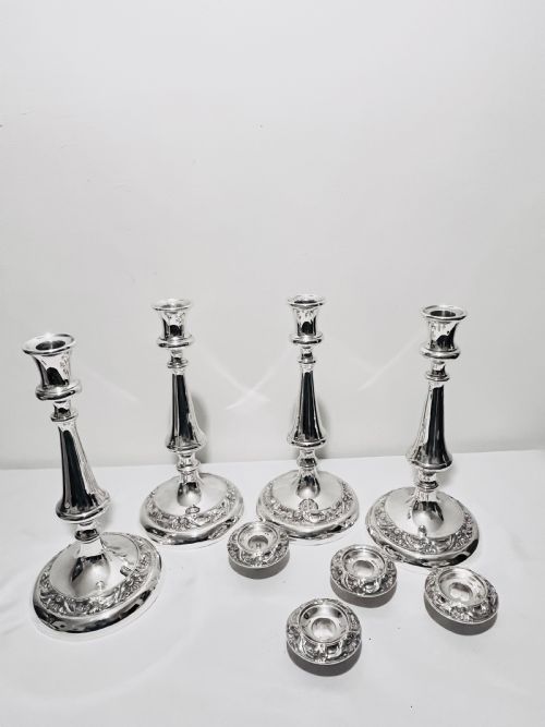 SET OF FOUR ANTIQUE SILVER PLATED CANDLESTICK C1880 BY GR COLLIS CO - ADDITIONAL PHOTO 4
