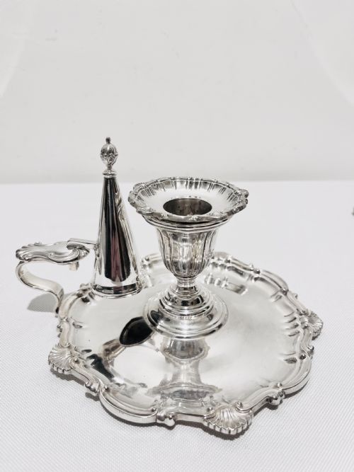 SET OF 4 MATCHING ANTIQUE SILVER PLATED CHAMBER STICKS C1880 - ADDITIONAL PHOTO 1