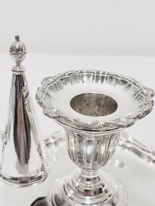 SET OF 4 MATCHING ANTIQUE SILVER PLATED CHAMBER STICKS C1880 - ADDITIONAL PHOTO 3