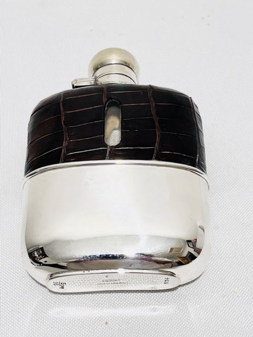 ANTIQUE SILVER PLATED AND CROCODILE SKIN HIP FLASK C1900 - ADDITIONAL PHOTO 1