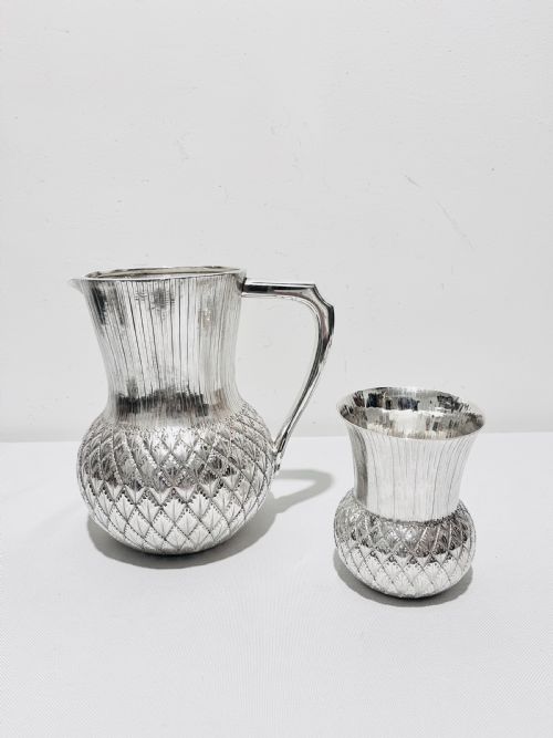 antique novelty water jug and pitcher in the form of scottish thistles by fenton bros c1880 - CATEGORY: ANTIQUE SILVER - DATED 1880