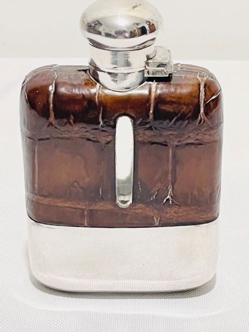 antique silver plated and crocodile skin hip flask c1900 - CATEGORY: ANTIQUE SILVER - DATED 1900