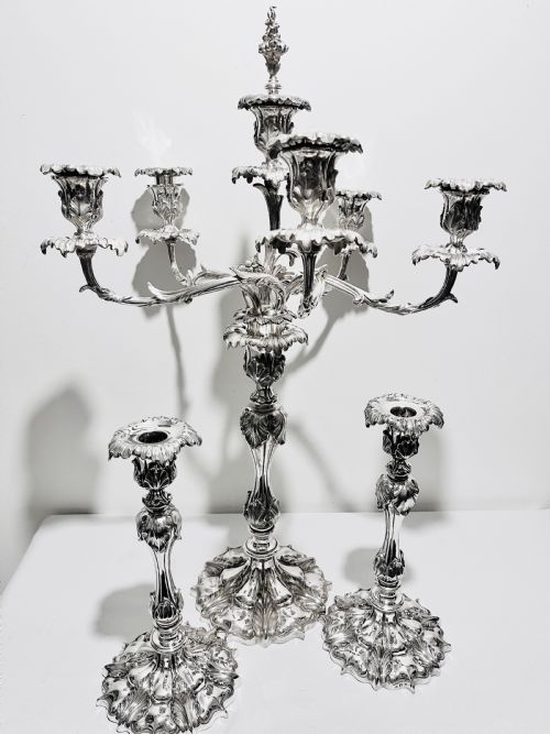 antique cast candelabra suite by elkington co c1880 - CATEGORY: ANTIQUE SILVER - DATED 1880
