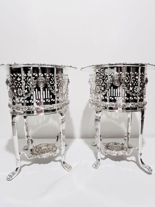 pair of antique silver plated planters or wine bottle stands c1890 - CATEGORY: ANTIQUE SILVER - DATED 1890