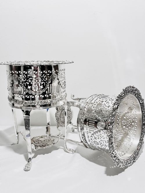 PAIR OF ANTIQUE SILVER PLATED PLANTERS OR WINE BOTTLE STANDS C1890 - ADDITIONAL PHOTO 6