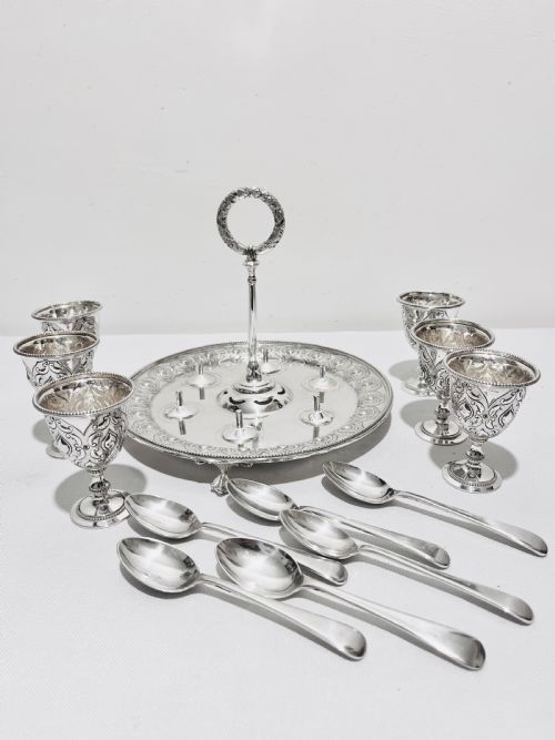 ANTIQUE SILVER PLATED 6 EGG CRUET BY MARTIN HALL CO C1880 - ADDITIONAL PHOTO 1
