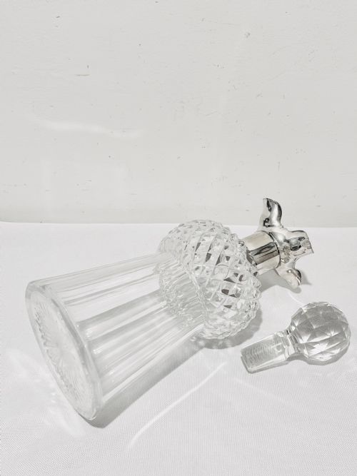 ANTIQUE SILVER PLATED AND CUT GLASS NOVELTY DECANTER IN THE FORM OF A SCOTTISH THISTLE - ADDITIONAL PHOTO 4