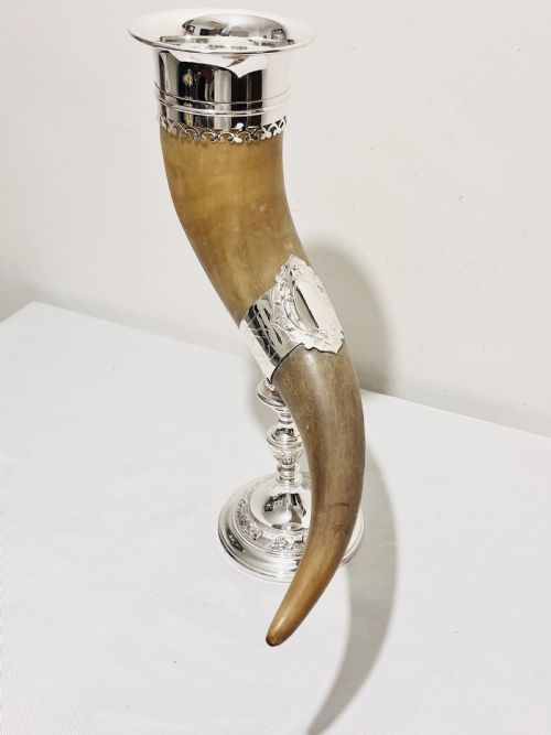 ANTIQUE SILVER PLATED COW HORN HORN OF PLENTY - ADDITIONAL PHOTO 4
