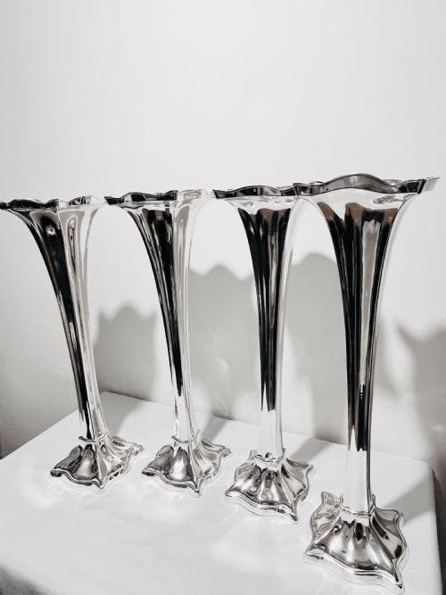 SET FOUR TALL ANTIQUE SILVER PLATED VASES C1910 - ADDITIONAL PHOTO 2