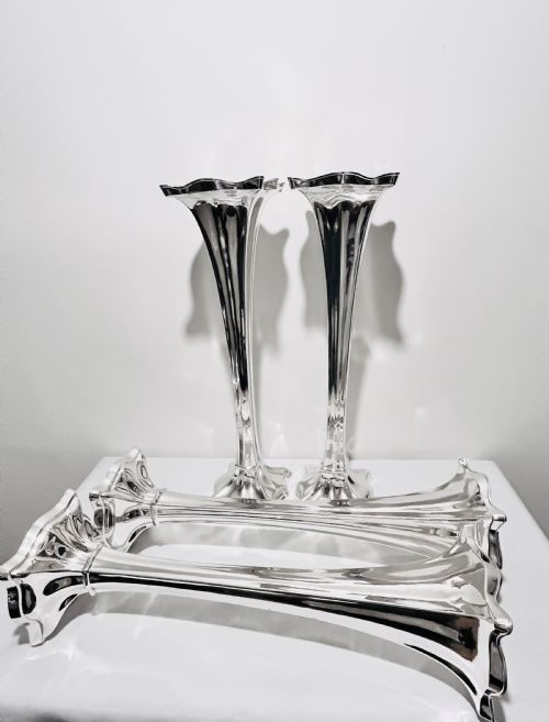 SET FOUR TALL ANTIQUE SILVER PLATED VASES C1910 - ADDITIONAL PHOTO 3