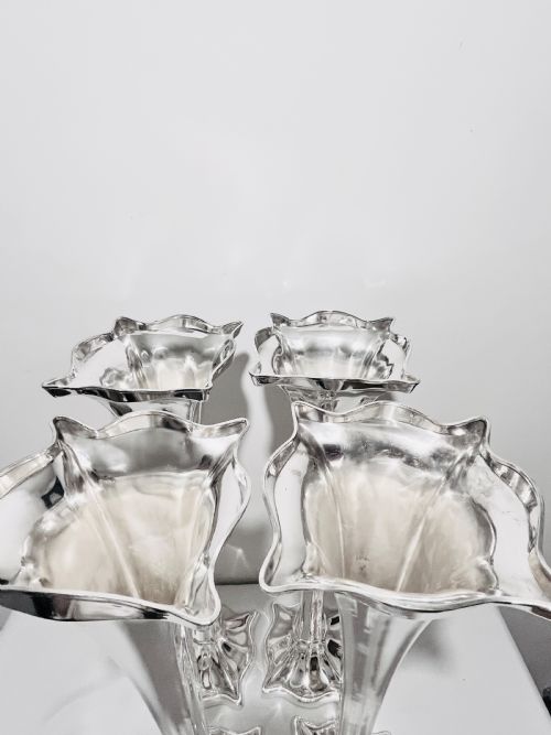 SET FOUR TALL ANTIQUE SILVER PLATED VASES C1910 - ADDITIONAL PHOTO 4