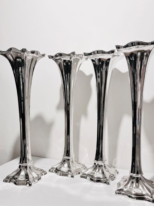 SET FOUR TALL ANTIQUE SILVER PLATED VASES C1910 - ADDITIONAL PHOTO 6
