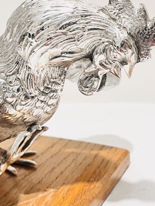 PAIR ANTIQUE SILVER PLATED FIGHTING COCKERELS - ADDITIONAL PHOTO 1
