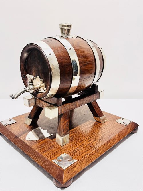 smart antique silver plated and oak brandy barrel c1900 - CATEGORY: ANTIQUE MISCELLANEOUS - DATED 1900