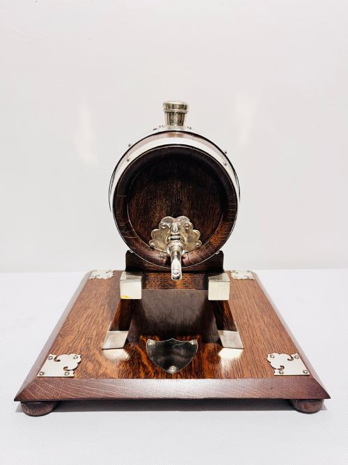 SMART ANTIQUE SILVER PLATED AND OAK BRANDY BARREL C1900 - ADDITIONAL PHOTO 5