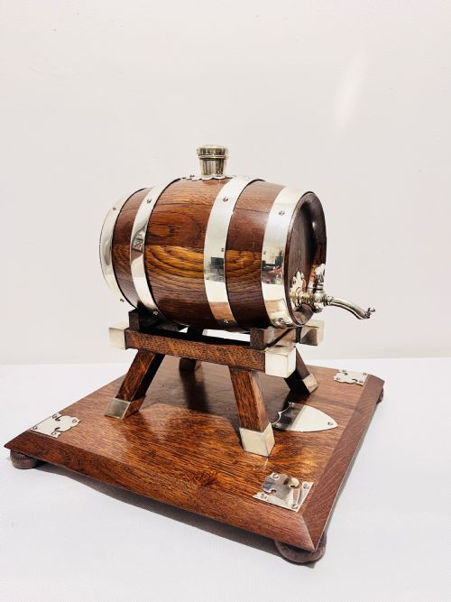 SMART ANTIQUE SILVER PLATED AND OAK BRANDY BARREL C1900 - ADDITIONAL PHOTO 6