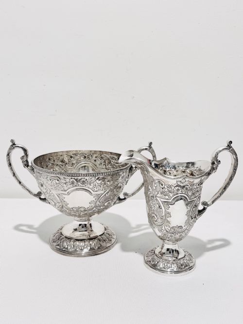 HANDSOME ANTIQUE SILVER PLATED TEA SET WITH ACORN FINIAL C1880 - ADDITIONAL PHOTO 2
