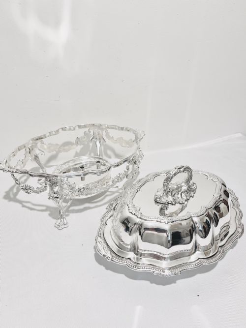 ANTIQUE SILVER PLATED ENTREE DISH ON STAND BY JAMES DIXON SONS C1870 - ADDITIONAL PHOTO 5