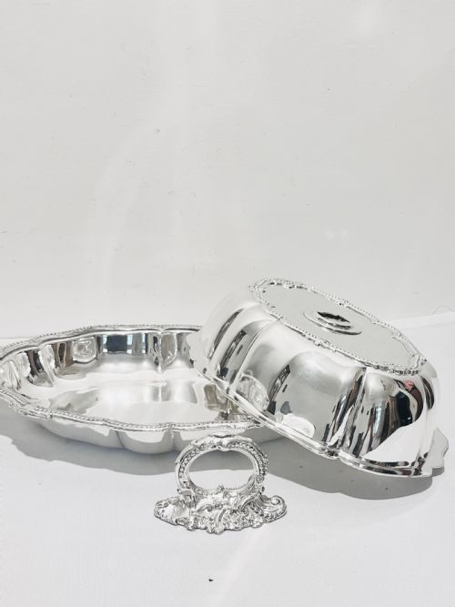 ANTIQUE SILVER PLATED ENTREE DISH ON STAND BY JAMES DIXON SONS C1870 - ADDITIONAL PHOTO 10