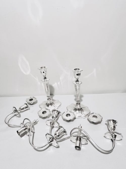 PAIR OF ANTIQUE WALKER HALL SILVER PLATED CANDELABRA - ADDITIONAL PHOTO 4