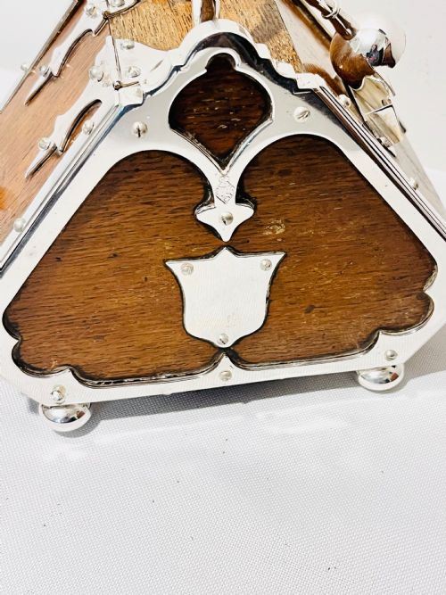 ANTIQUE SILVER PLATED MOUNTED OAK SUGAR SCUTTLE C1890 - ADDITIONAL PHOTO 1
