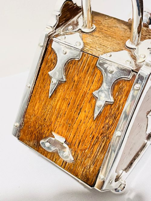 ANTIQUE SILVER PLATED MOUNTED OAK SUGAR SCUTTLE C1890 - ADDITIONAL PHOTO 2