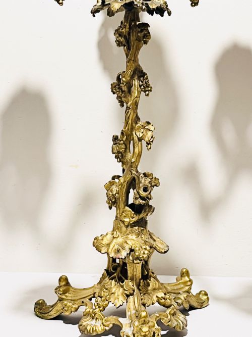 MAGNIFICENT PAIR ANTIQUE CAST GOLD PLATED CANDELABRA C1880 - ADDITIONAL PHOTO 1