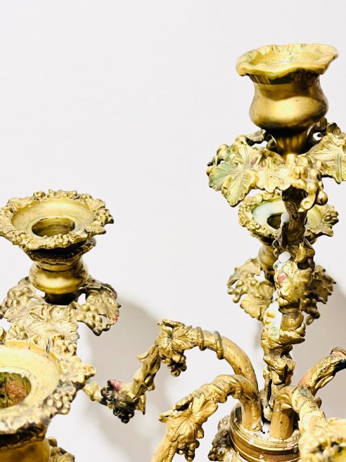 MAGNIFICENT PAIR ANTIQUE CAST GOLD PLATED CANDELABRA C1880 - ADDITIONAL PHOTO 2