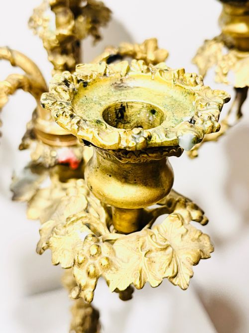 MAGNIFICENT PAIR ANTIQUE CAST GOLD PLATED CANDELABRA C1880 - ADDITIONAL PHOTO 3