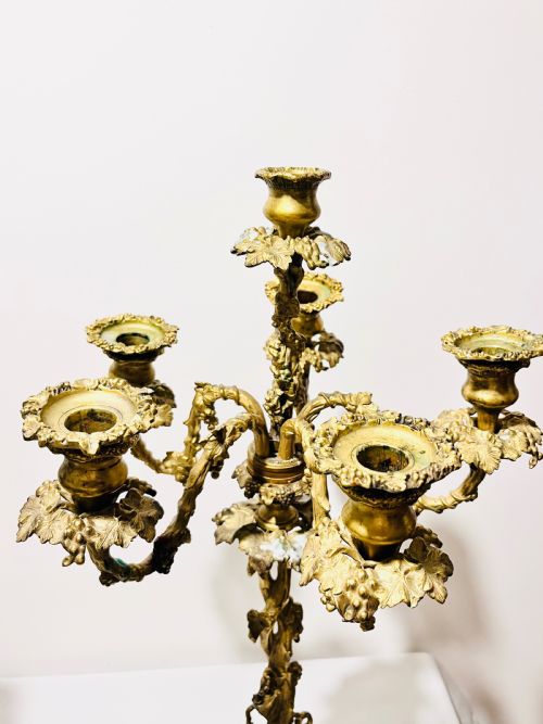 MAGNIFICENT PAIR ANTIQUE CAST GOLD PLATED CANDELABRA C1880 - ADDITIONAL PHOTO 6